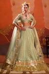 Buy_Masaba_Green Lehenga Raw Silk Embellishment Amaltas Plunge Kashni Bridal Set _at_Aza_Fashions