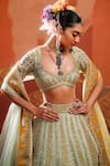 Shop_Masaba_Green Lehenga Raw Silk Embellishment Amaltas Plunge Kashni Bridal Set _at_Aza_Fashions