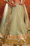 Masaba_Green Lehenga Raw Silk Embellishment Amaltas Plunge Kashni Bridal Set _Online_at_Aza_Fashions