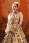 Buy_Masaba_Beige Lehenga And Blouse Raw Silk Embroidery Gul Bombay Barfi Bridal Set _Online_at_Aza_Fashions