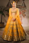 Buy_Masaba_Yellow Cape Viscos Organza Motichur Embroidered Bridal Lehenga Set _at_Aza_Fashions