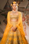 Shop_Masaba_Yellow Cape Viscos Organza Motichur Embroidered Bridal Lehenga Set _at_Aza_Fashions