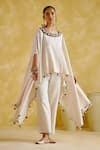 Buy_5Elements_Beige Linen Placement Embroidery Thread Zephyr Exaggerated Sleeve Top With Pant _Online_at_Aza_Fashions