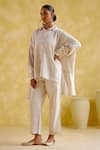 Buy_5Elements_Beige Linen Placement Embroidery Khodi Collared Seashell Shirt With Pant _Online_at_Aza_Fashions