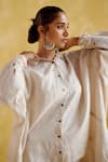 Shop_5Elements_Beige Linen Placement Embroidery Khodi Collared Seashell Shirt With Pant _Online_at_Aza_Fashions