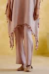 5Elements_Pink Linen Placement Embroidery Thread Round Popsicle Asymmetric Tunic With Pant _Online_at_Aza_Fashions