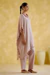 5Elements_Pink Linen Placement Embroidery Thread Round Popsicle Asymmetric Tunic With Pant _at_Aza_Fashions