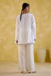 Shop_5Elements_White Linen Placement Embellished Tassel V Neck Moonlight Peplum Tunic With Pant _at_Aza_Fashions