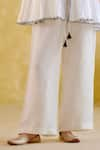 5Elements_White Linen Placement Embellished Tassel V Neck Moonlight Peplum Tunic With Pant _Online_at_Aza_Fashions