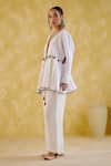 Buy_5Elements_White Linen Placement Embellished Tassel V Neck Moonlight Peplum Tunic With Pant _Online_at_Aza_Fashions