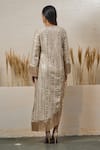 Akanksha Mago_Ivory Georgette Embroidered Zari Round High Low Tassel Dress _Online_at_Aza_Fashions