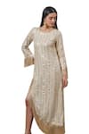 Shop_Akanksha Mago_Ivory Georgette Embroidered Zari Round High Low Tassel Dress _Online_at_Aza_Fashions