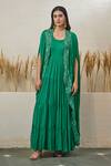 Buy_Akanksha Mago_Green Cape Satin Embroidered Zari Round Gown With Floral Work _at_Aza_Fashions