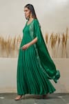 Buy_Akanksha Mago_Green Cape Satin Embroidered Zari Round Gown With Floral Work _Online_at_Aza_Fashions