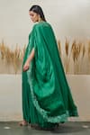 Shop_Akanksha Mago_Green Cape Satin Embroidered Zari Round Gown With Floral Work _Online_at_Aza_Fashions