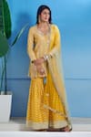 Buy_Akanksha Mago_Yellow Georgette Embroidered Zari Pentagon Kurta Sharara Set _at_Aza_Fashions