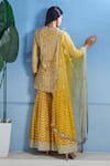 Akanksha Mago_Yellow Georgette Embroidered Zari Pentagon Kurta Sharara Set _Online_at_Aza_Fashions