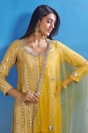 Shop_Akanksha Mago_Yellow Georgette Embroidered Zari Pentagon Kurta Sharara Set _at_Aza_Fashions