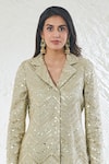 Shop_Akanksha Mago_Green Georgette Embroidered Zari Lapel Collar Jacket Kurta And Sharara Set _at_Aza_Fashions