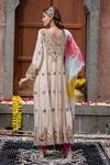 Shop_Farha Syed_Beige Chanderi Silk, Organza, Gingham Beads, Floral Thread Anarkali Palazzo Set _at_Aza_Fashions