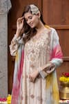 Shop_Farha Syed_Beige Chanderi Silk, Organza, Gingham Beads, Floral Thread Anarkali Palazzo Set _Online_at_Aza_Fashions