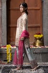 Buy_Farha Syed_Beige Chanderi Silk, Gabardine, Organza Floral Thread Cutwork Kurta Palazzo Set _Online_at_Aza_Fashions