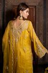 Shop_Farha Syed_Yellow Kurta Chanderi Silk Tissue Embroidered Bead Dori Floral Swirl Pant Set _at_Aza_Fashions