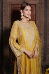 Farha Syed_Yellow Kurta Chanderi Silk Tissue Embroidered Bead Dori Floral Swirl Pant Set _Online_at_Aza_Fashions