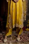 Buy_Farha Syed_Yellow Kurta Chanderi Silk Tissue Embroidered Bead Dori Floral Swirl Pant Set _Online_at_Aza_Fashions