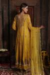 Shop_Farha Syed_Yellow Chanderi Silk, Organza, Gingham, Floral Vine Anarkali Palazzo Set _at_Aza_Fashions
