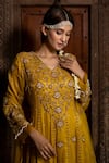 Farha Syed_Yellow Chanderi Silk, Organza, Gingham, Floral Vine Anarkali Palazzo Set _at_Aza_Fashions