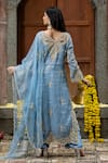 Shop_Farha Syed_Blue Chanderi Silk, Organza, Gingham Beads, Cut Vine Dori Kurta Palazzo Set _at_Aza_Fashions