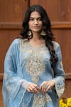 Farha Syed Blue Chanderi Silk, Organza, Gingham Beads, Cut Vine Dori Kurta Palazzo Set at Aza Fashions Farha Syed_Blue Chanderi Silk, Organza, Gingham Beads, Cut Vine Dori Kurta Palazzo Set _at_Aza_Fashions