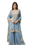 Buy_Farha Syed_Blue Chanderi Silk, Organza, Taffeta Embroidery, Floral Swirl Kurta Sharara Set _Online_at_Aza_Fashions