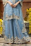 Shop_Farha Syed_Blue Chanderi Silk, Organza, Taffeta Embroidery, Floral Swirl Kurta Sharara Set _Online_at_Aza_Fashions