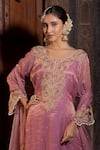 Farha Syed_Pink Kurta Chanderi Silk Tissue Embroidered Swirl High-low Dhoti Pant Set _Online_at_Aza_Fashions