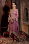 Shop_Farha Syed_Pink Kurta Chanderi Silk Tissue Embroidered Swirl High-low Dhoti Pant Set _Online_at_Aza_Fashions