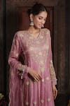Farha Syed_Pink Chanderi Silk, Gingham, Organza Beads, Swirl Cutwork Anarkali Palazzo Set _Online_at_Aza_Fashions