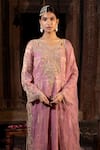 Buy_Farha Syed_Pink Kurta Chanderi Silk Tissue Embroidered Bead Swirl Cutwork Palazzo Set _Online_at_Aza_Fashions