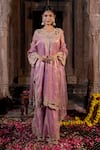 Buy_Farha Syed_Pink Kurta And Palazzo Chanderi Silk Tissue Cutwork Floral Vine Set _at_Aza_Fashions