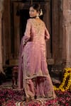 Shop_Farha Syed_Pink Kurta And Palazzo Chanderi Silk Tissue Cutwork Floral Vine Set _at_Aza_Fashions