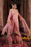 Farha Syed_Pink Kurta And Palazzo Chanderi Silk Tissue Cutwork Floral Vine Set _Online_at_Aza_Fashions