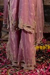 Farha Syed_Pink Kurta And Palazzo Chanderi Silk Tissue Cutwork Floral Vine Set _at_Aza_Fashions