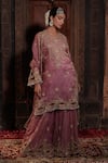 Buy_Farha Syed_Pink Kurta And Sharara Chanderi Silk Tissue Cutwork Floral Vine Set _at_Aza_Fashions