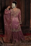 Shop_Farha Syed_Pink Kurta And Sharara Chanderi Silk Tissue Cutwork Floral Vine Set _at_Aza_Fashions