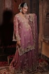 Shop_Farha Syed_Pink Kurta And Sharara Chanderi Silk Tissue Cutwork Floral Vine Set _Online_at_Aza_Fashions