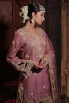 Farha Syed_Pink Kurta And Sharara Chanderi Silk Tissue Cutwork Floral Vine Set _at_Aza_Fashions