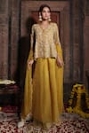 Buy_Farha Syed_Yellow Kurta Chanderi Silk Tissue Embroidered Blossom Vine Jacket Sharara Set _at_Aza_Fashions