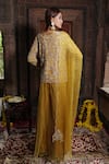 Shop_Farha Syed_Yellow Kurta Chanderi Silk Tissue Embroidered Blossom Vine Jacket Sharara Set _at_Aza_Fashions