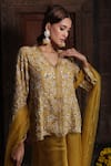 Buy_Farha Syed_Yellow Kurta Chanderi Silk Tissue Embroidered Blossom Vine Jacket Sharara Set _Online_at_Aza_Fashions